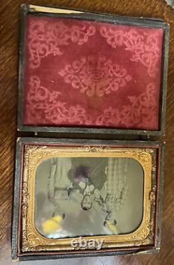 Civil War AMBROtype or DAGUERREOTYPE 1850sish Family In Frame Copper NICE