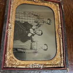 Civil War AMBROtype or DAGUERREOTYPE 1850sish Family In Frame Copper NICE