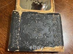 Civil War AMBROtype or DAGUERREOTYPE 1850sish Family In Frame Copper NICE