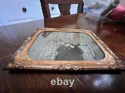 Civil War AMBROtype or DAGUERREOTYPE 1850sish Family In Frame Copper NICE