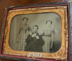 Civil War AMBROtype or DAGUERREOTYPE 1850sish Family In Frame Copper NICE