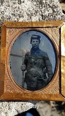 Civil War Ambrotype Maine Volunteer Union Soldier with Musket Rifle & Uniform