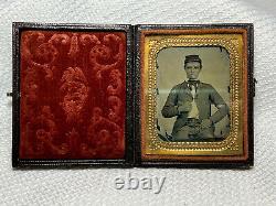 Civil War Ambrotype Portrait Confederate Rebel Solider In Leather Case