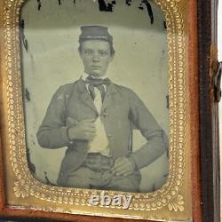 Civil War Ambrotype Portrait Confederate Rebel Solider In Leather Case