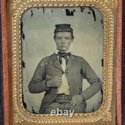 Civil War Ambrotype Portrait Confederate Rebel Solider In Leather Case