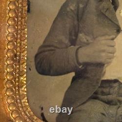 Civil War Ambrotype Portrait Confederate Rebel Solider In Leather Case