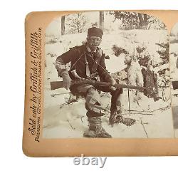 Civil War Black Wilderness Trapper Stereoview Hunting Musket Powder Horn Rare