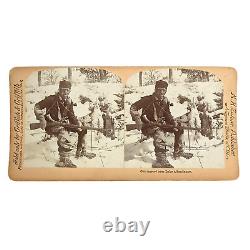 Civil War Black Wilderness Trapper Stereoview Hunting Musket Powder Horn Rare