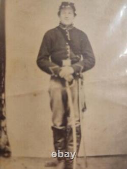 Civil War CDV of an armed Lauren M. Chase of Haverhill, MA. Joined 4th MA Cav