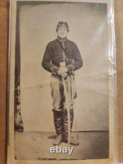 Civil War CDV of an armed Lauren M. Chase of Haverhill, MA. Joined 4th MA Cav