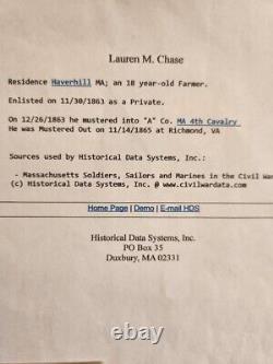 Civil War CDV of an armed Lauren M. Chase of Haverhill, MA. Joined 4th MA Cav