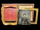 Civil War Calvaryman Soldier US Flag Tents Tintype Photograph 6th Plate Org Case