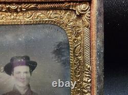 Civil War Calvaryman Soldier US Flag Tents Tintype Photograph 6th Plate Org Case