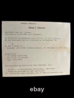 Civil War Capt Dawson 8th PA Reserves Letter Pass Strap Fredericksburg insignia