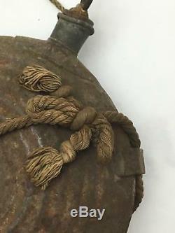 Civil War Concentric Ring BULLS EYE Tin Canteen w Stopper & Rope Strap SIGNED