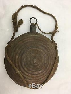 Civil War Concentric Ring BULLS EYE Tin Canteen w Stopper & Rope Strap SIGNED