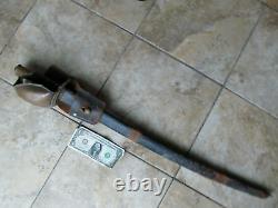 Civil War Cutlass Sword & Rare Orig Leather Scabbard, Nice Decorator, Combat Use