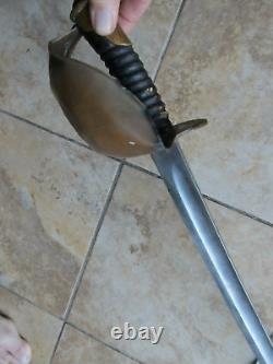 Civil War Cutlass Sword & Rare Orig Leather Scabbard, Nice Decorator, Combat Use