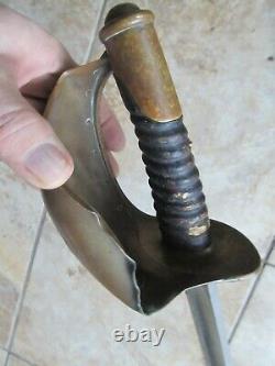 Civil War Cutlass Sword & Rare Orig Leather Scabbard, Nice Decorator, Combat Use