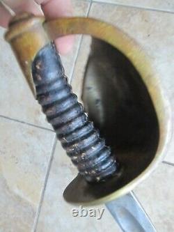 Civil War Cutlass Sword & Rare Orig Leather Scabbard, Nice Decorator, Combat Use