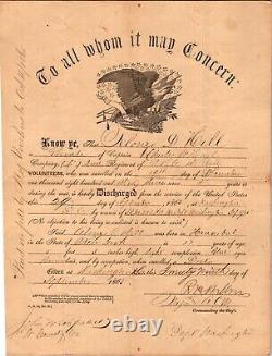 Civil War Discharge, Alonzo Hill, Wash. D. C. Original, 1865 + History, CP461