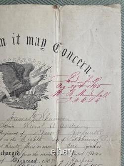 Civil War Discharge Certificate James Shannon 1863
