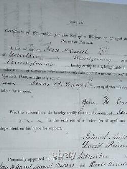 Civil War Document Lot Jesse Cassel Norristown PA Montgomery County 1863