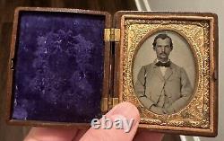 Civil War Era 1/9th Plate Ruby Ambrotype In Beautiful Gutta Percha Case