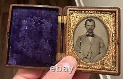 Civil War Era 1/9th Plate Ruby Ambrotype In Beautiful Gutta Percha Case