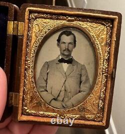 Civil War Era 1/9th Plate Ruby Ambrotype In Beautiful Gutta Percha Case