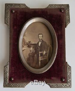Civil War Era Abraham Lincoln CDV Photograph Antique Velvet &Silk Mourning Frame