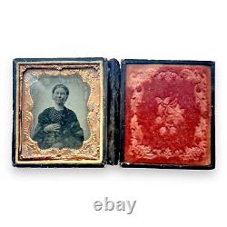 Civil War Era Ambrotype Portrait Woman in Ornate Case Gold Frame Restore Me