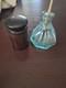 Civil War Era Gutta Percha Traveling Ink Well/ Quill Pen And Glass Desk Ink Well