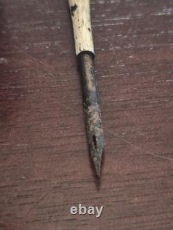 Civil War Era Gutta Percha Traveling Ink Well/ Quill Pen And Glass Desk Ink Well