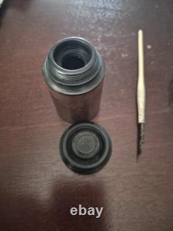 Civil War Era Gutta Percha Traveling Ink Well/ Quill Pen And Glass Desk Ink Well