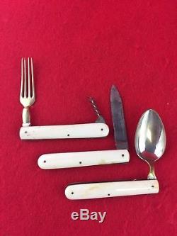 Civil War Era Officers Camp Knife Fork Spoon Folding Set Beautiful Original
