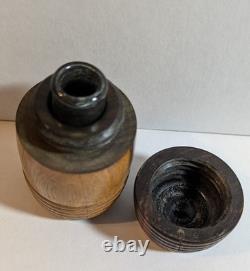Civil War Era Soldier Pocket Barrel Shap Ink Well WithGlass Insert Spring Load 2