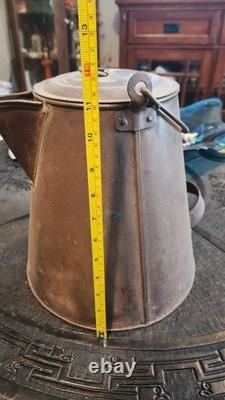 Civil War Era Soldier's Camp Tin Coffee Pot Flat Bottom with Lid Antique Rare