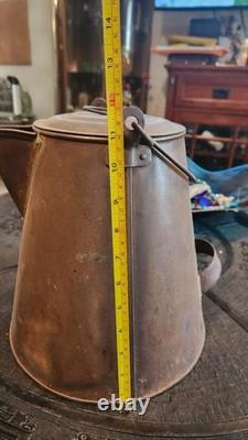 Civil War Era Soldier's Camp Tin Coffee Pot Flat Bottom with Lid Antique Rare
