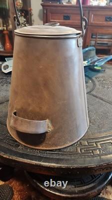 Civil War Era Soldier's Camp Tin Coffee Pot Flat Bottom with Lid Antique Rare