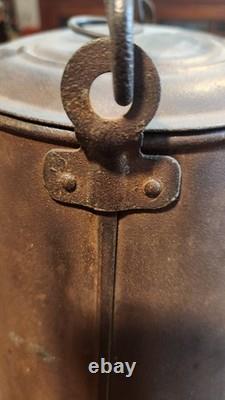 Civil War Era Soldier's Camp Tin Coffee Pot Flat Bottom with Lid Antique Rare