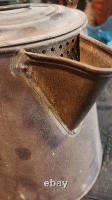 Civil War Era Soldier's Camp Tin Coffee Pot Flat Bottom with Lid Antique Rare