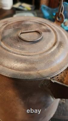 Civil War Era Soldier's Camp Tin Coffee Pot Flat Bottom with Lid Antique Rare