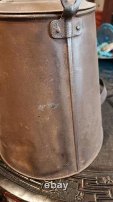 Civil War Era Soldier's Camp Tin Coffee Pot Flat Bottom with Lid Antique Rare