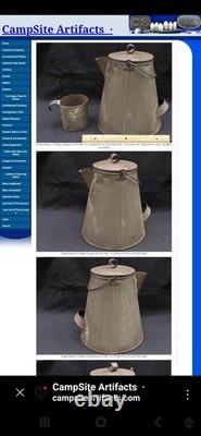 Civil War Era Soldier's Camp Tin Coffee Pot Flat Bottom with Lid Antique Rare