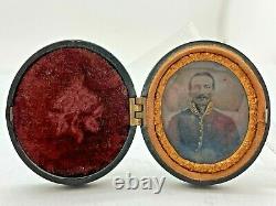 Civil War Era Tintype of Gentleman in Button Coat Round Tintype Photo & Case