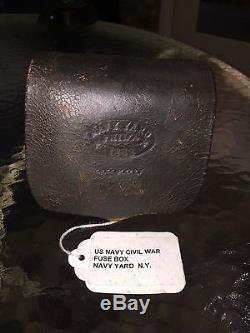 Civil War Era Union Leather Artillery Fuse Box Marked US Navy Yard Phila 1863