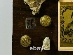 Civil War Folk Art Wood Display bullets cdv buckles buttons Kansas KS