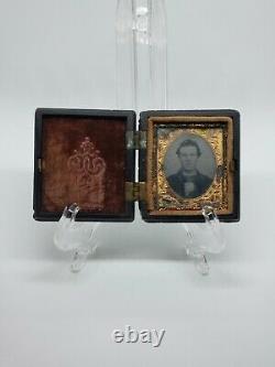 Civil War Gutta-Percha Case with Tin Type of Civilian