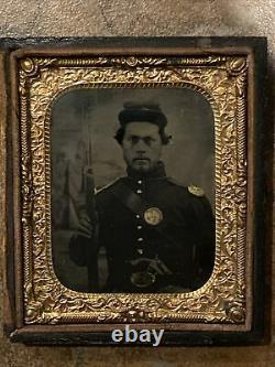 Civil War Hand Colored Heavily Armed Soldier Tintype. 1854 Lorenz & Colt Pocket